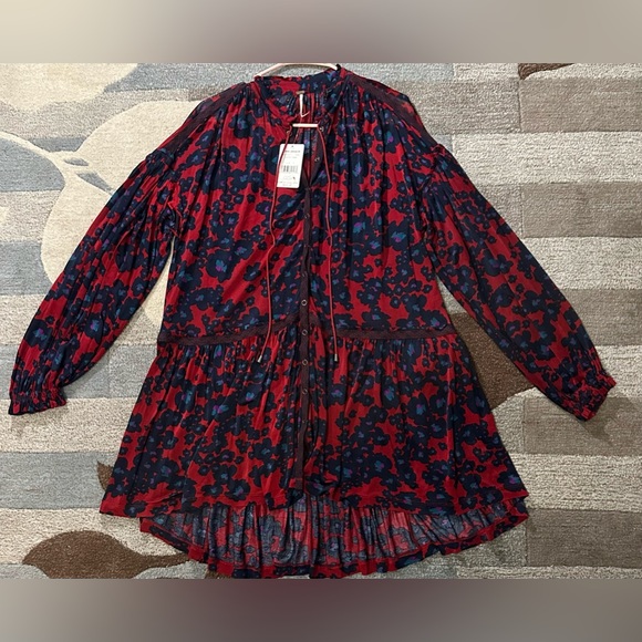 NWT Free People | Love Letter Long Sleeve Snap Front High/Low Tunic Merlot Combo - Picture 14 of 16